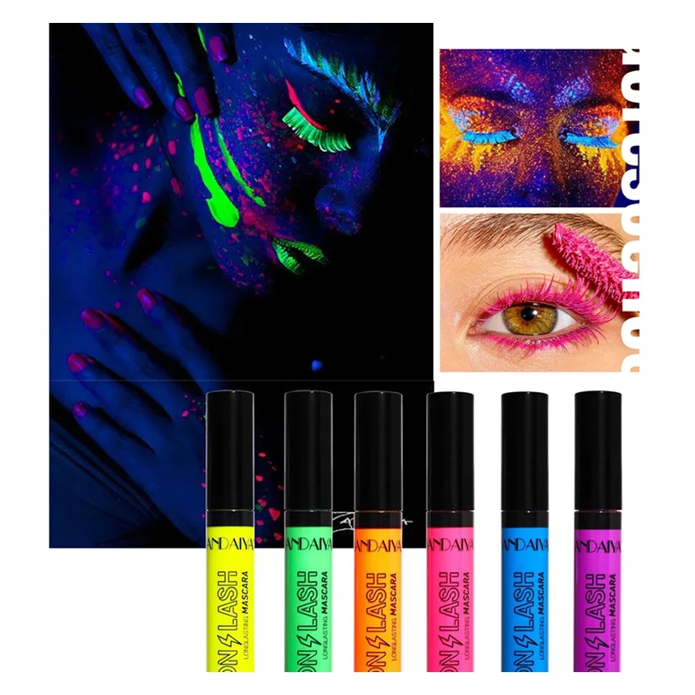 Máscara luminosa fluorescente colorida, maquillaje de ojos de vacaciones, rizador grueso impermeable que brilla en la oscuridad, máscara de fiesta