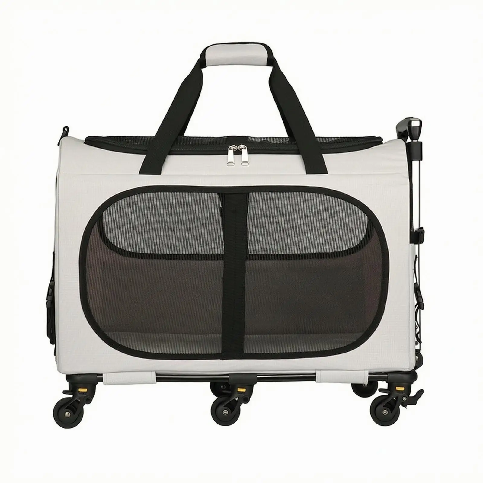 Foldable Pet Carrier with Metal Frame Multiple Entrances Oxford Material Pet Carrier with Swivel Wheels Soft-Sided Long-Lasting