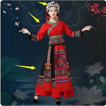 Trajes de actuación de minoría china Dong vestido de baile de nacionalidad mujeres folclóricas Hmongb