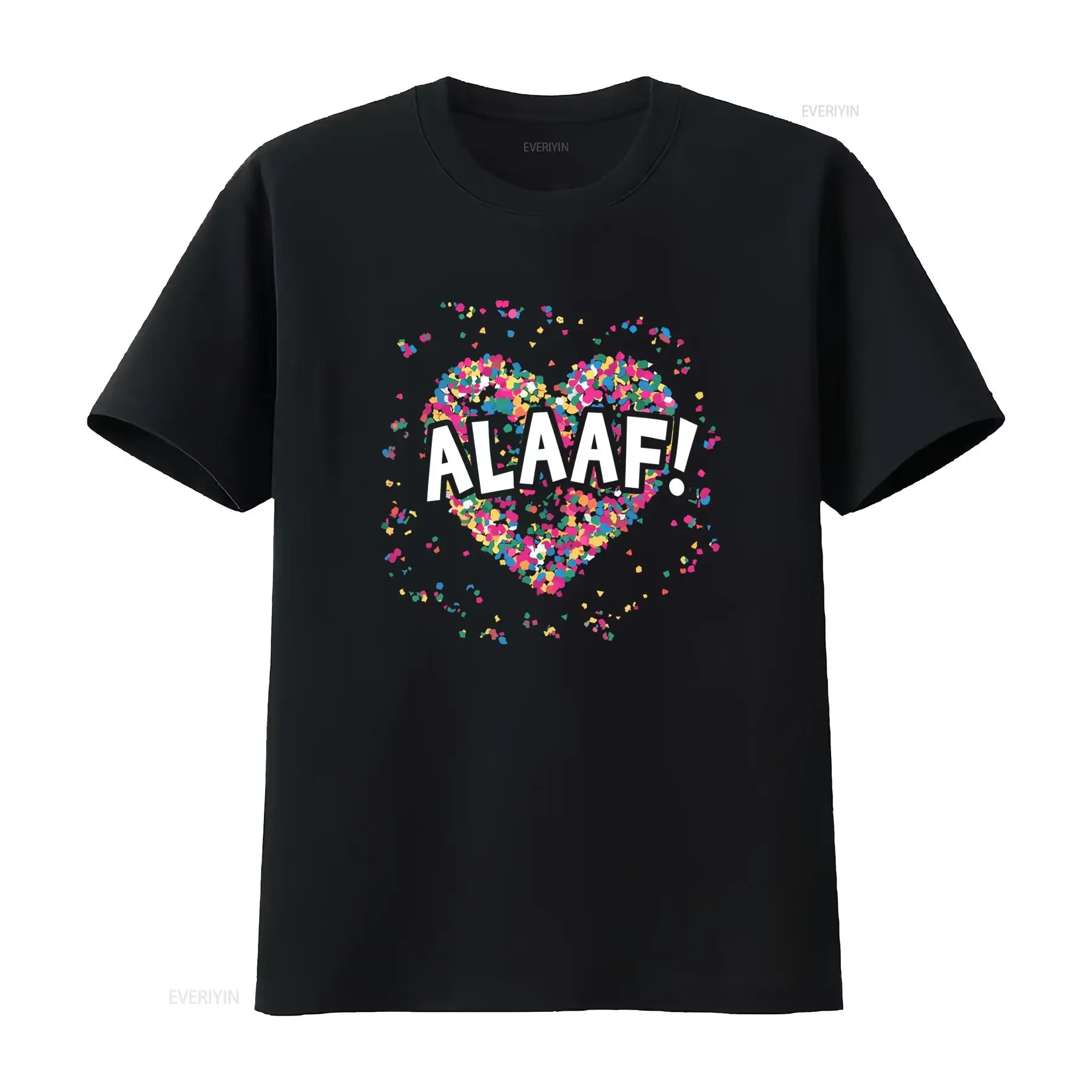 Dames Alaaf Confetti Hartvormig T Shirt 180Gsm Zware Casual Ronde Hals Top met Multicolor Design Ala Af Lettering voor vintage