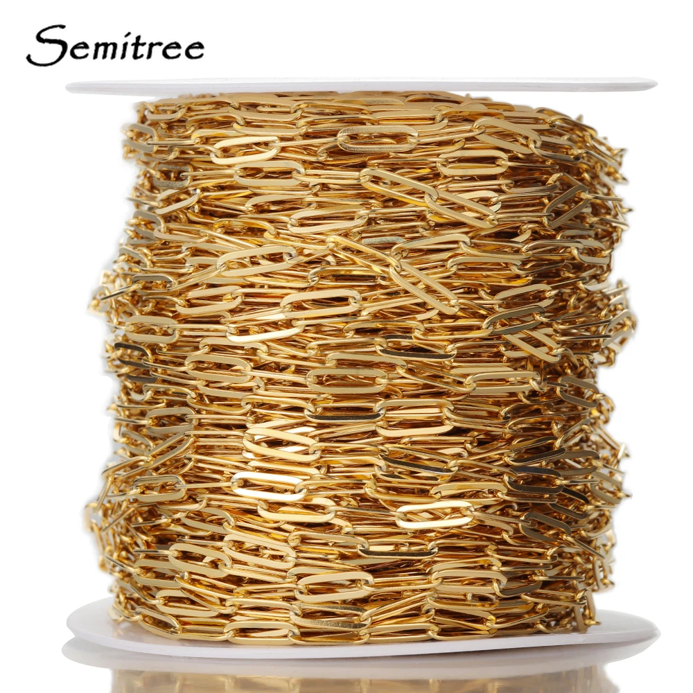 Semitree 1 Meter Stainless Steel Flat Chain  Oval Link Chains DIY Wallet Chain Necklace Jewelry Making Handicraft Supplies