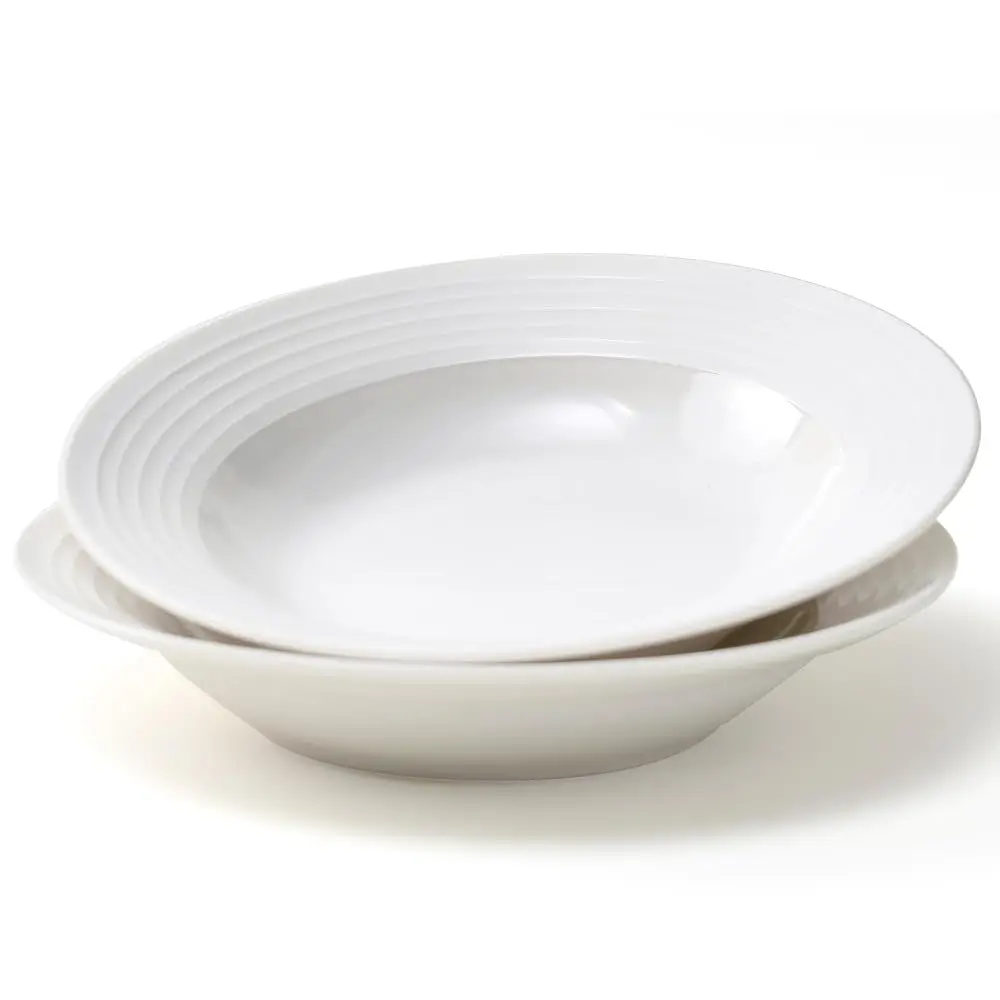 Tazón de Sopa de Cerámica con Borde Ancho de 8.7 Pulgadas - Tazones Blancos para Pasta, Espaguetis, Ensaladas, Guisos y Arroz, Aptos para Microondas y Lavavajillas
