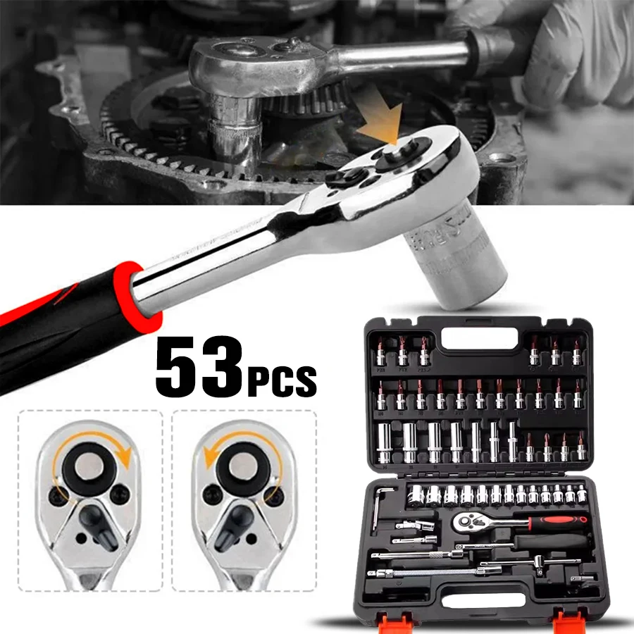 Set di strumenti multifunzionali da 53 pezzi: essenziale per i professionisti della manutenzione e gli appassionati di fai da te. Include una chiave a cricchetto