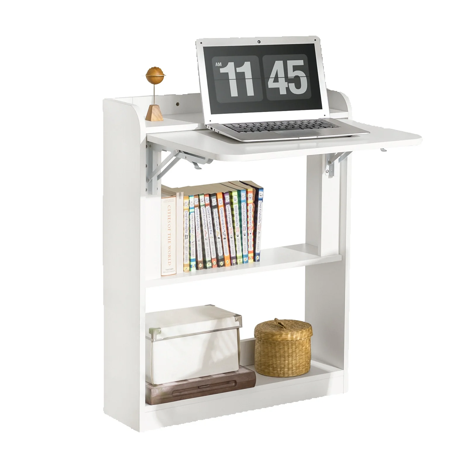 SoBuy FWT92 Schreibtisch klappbar Computertisch mit Ablagen Klapptisch Arbeitstisch Bürotisch für Homeoffice Wandtisch