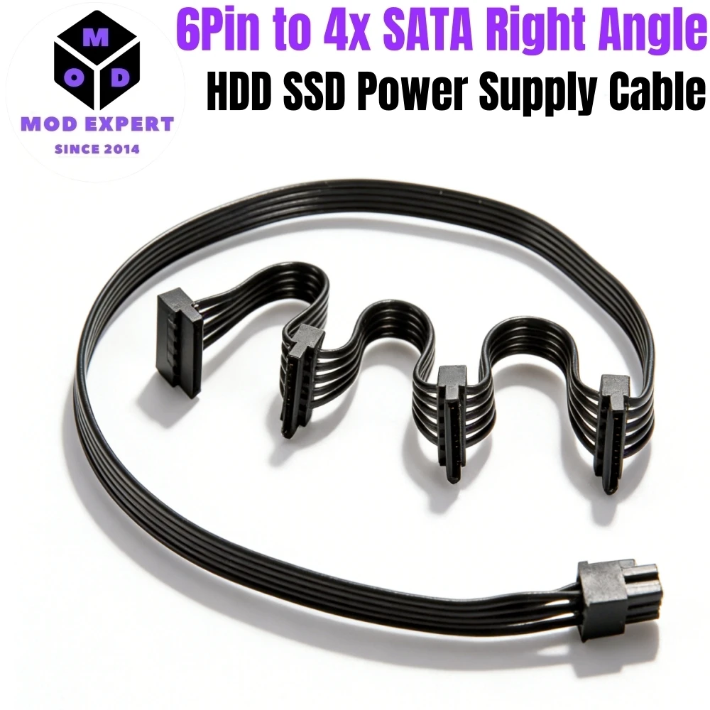 

6Pin to 4x SATA Right Angled, SATA Power Cable for SSD HDD for Corsair RM1000x, RM850x, RM750x, RM650x RM-x Type 4 Modular Power