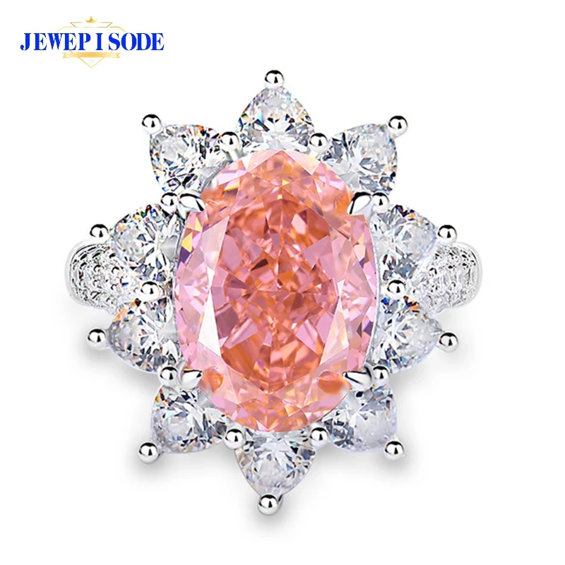 

JEWEPISODE 925 Sterling Silver 10*14MM Crushed Ice Cut Padparadscha Citrine Ring for Women Engagement Fine Jewelry Free Shipping