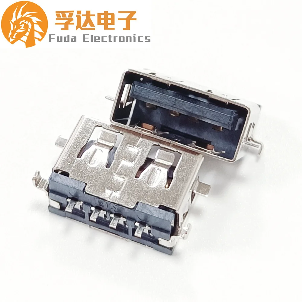 

Разъем USB 2.0, гнездовой, короткий корпус, длина 8.6 мм, угловая пластина 90 градусов, 1.9 мм, четыре контакта, фронтальная установка и задний штекер.