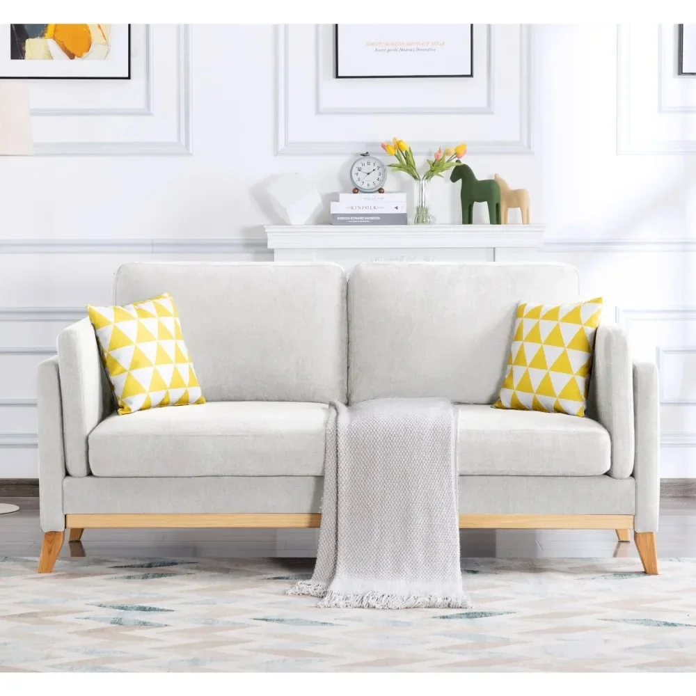 Sofá de tecido de 72,4 polegadas, 2 lugares, sofá com 2 travesseiros, sofá moderno de meados do século para sala de estar, quarto, apartamento, escritório