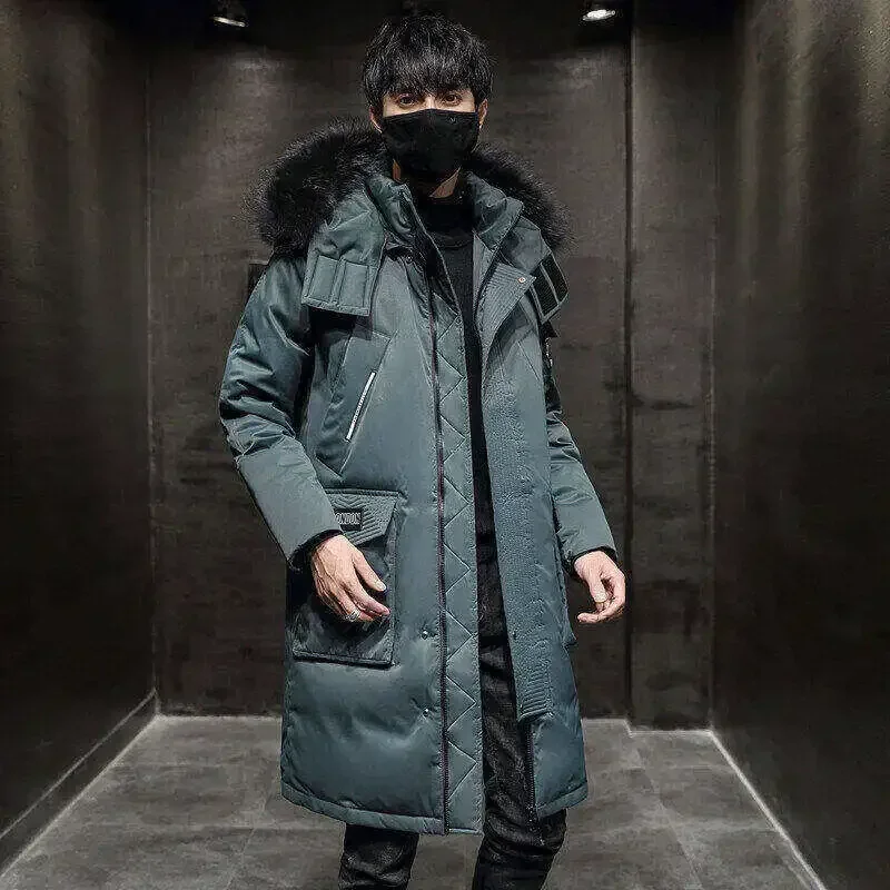 

Casual Warm Windbreaker Fleece Men's Long Parkas Jacket Padded Male Clothing Winter Men Fur Collar Thermal Hooded Parka Coats