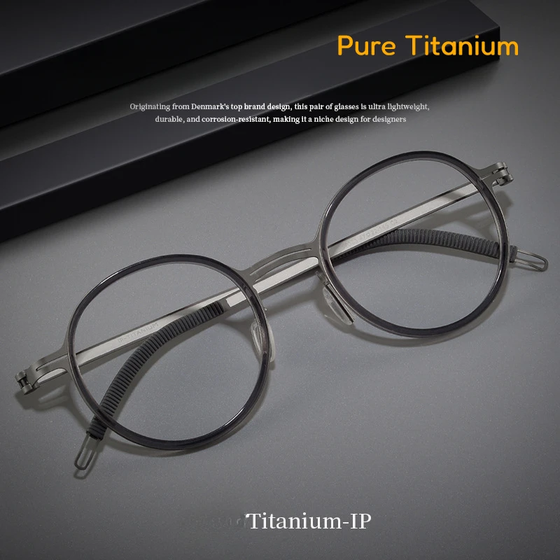 

New Round Pure Titanium Eyeglasses Frame for Men Women Screwless Oval Personalized Retro Small Face Myopia Eyeglasses Frames