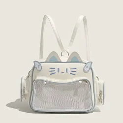 Y2K Korean Japan Kawaii Cat Ita Bag PU Cute Girls Transparent Pocket Aesthetic Shoulder Crossbody Bags Women's Fashion Backpacks
