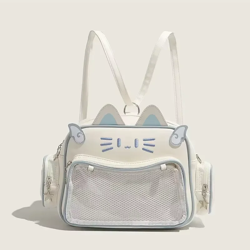 Y2K Korean Japan Kawaii Cat Ita Bag PU Cute Girls Transparent Pocket Aesthetic Shoulder Crossbody Bags Women's Fashion Backpacks