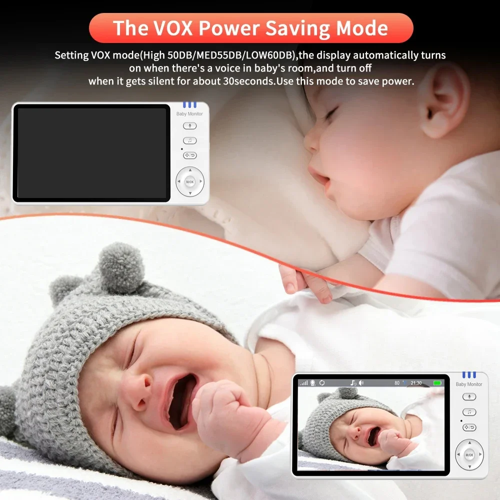 Video Baby Monitor 5 Inch 720P Larger Display With Camera 355° Pan 120° Tilt 2 Way Audio Lullaby Night Vision Babysitter Camera