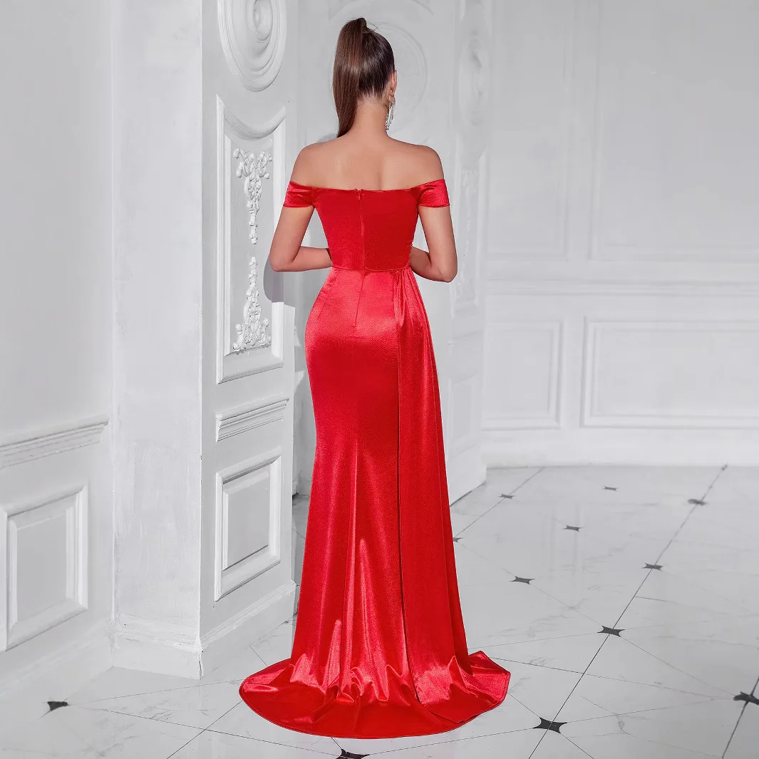 High-slit Sexy Host Dress For Banquet, Off-shoulder Slimming Party Evening Gown Dress Elegant Y2k、 Vestidos Prom Party