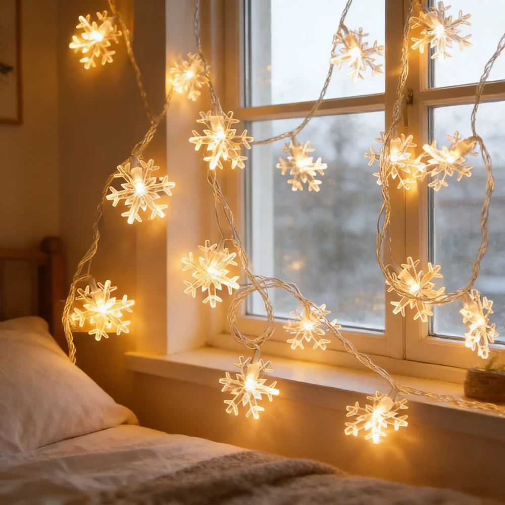 

Snowflake Fairy String Lights Wedding Room Decoration Outdoor Battery Power Festoon Garden Winter Party Christmas Garland Lamp