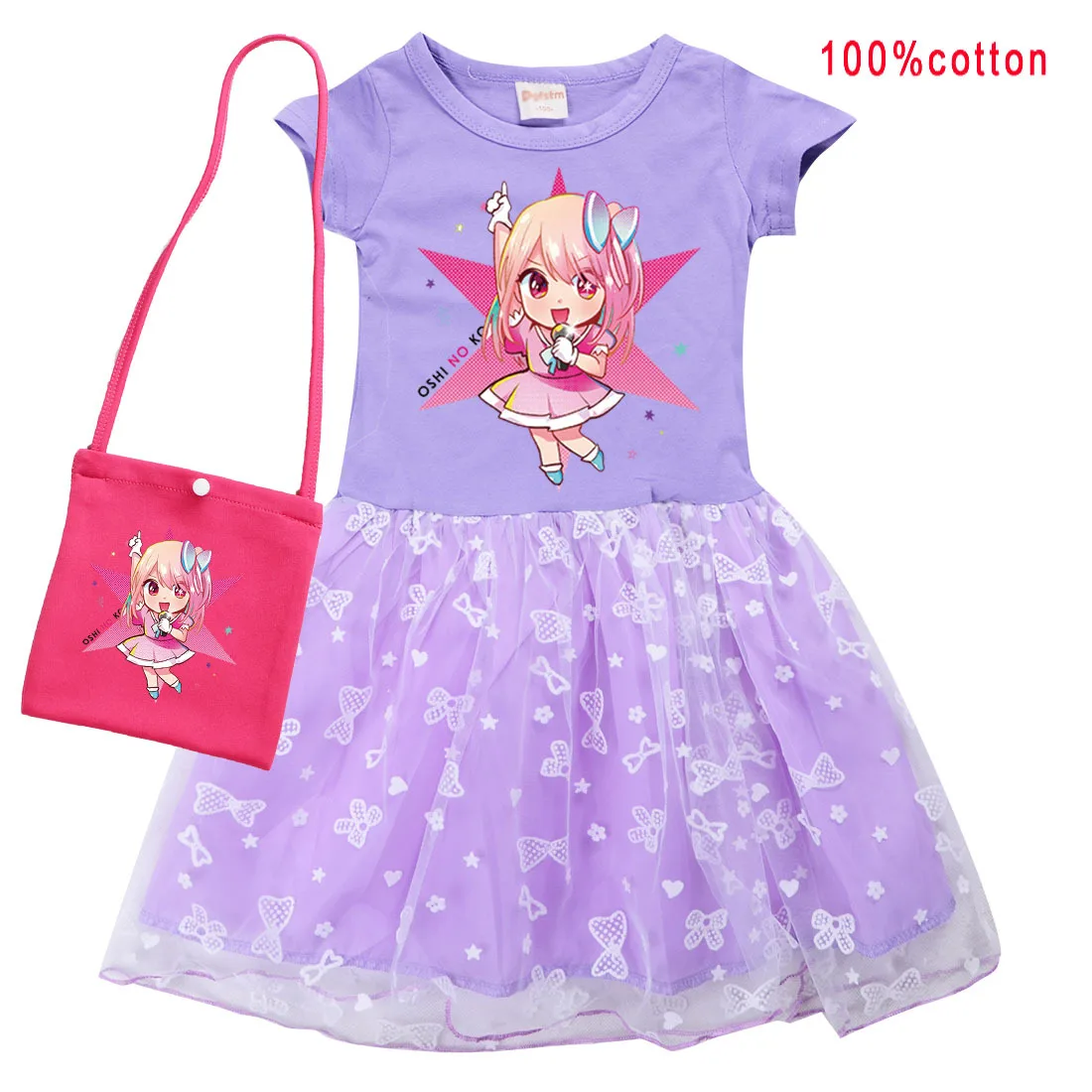 

Anime OSHI NO KO Dress Kids Cartoon Hoshino Ai Costume Baby Girls Dresses & Lttle Bag Toddler Girl Short Sleeve Princess Vestido