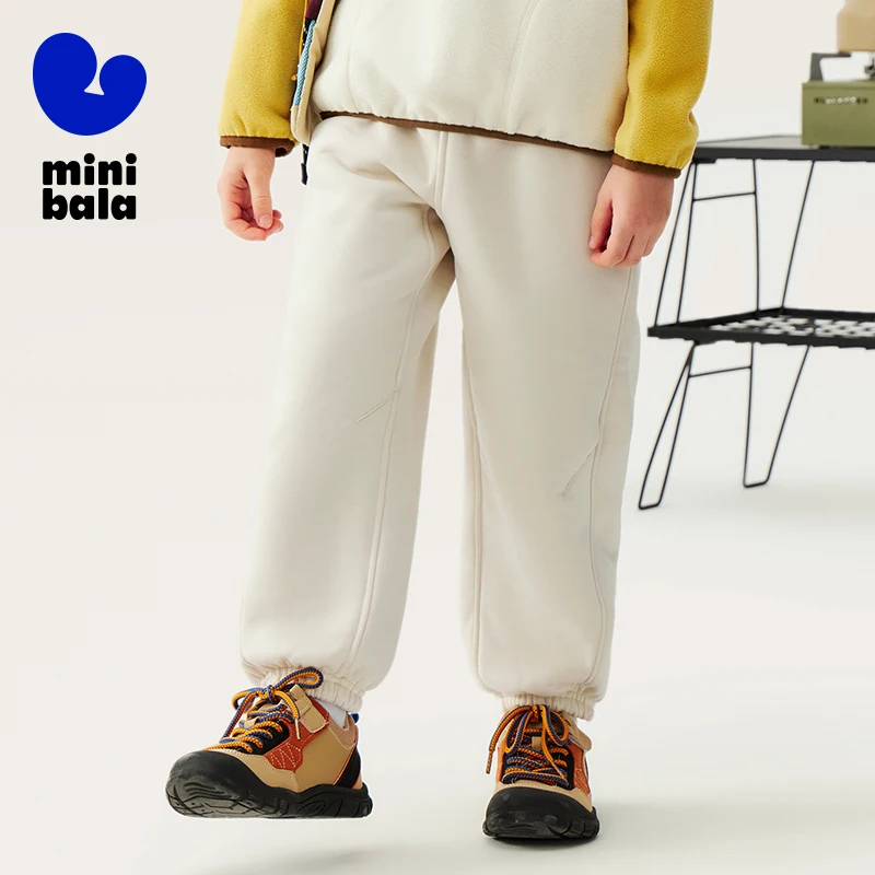 

Mini Bala Boys and Girls Pants 2025 New Winter Fleece Lined Comfortable Seamless Waistband Loose Long Pants