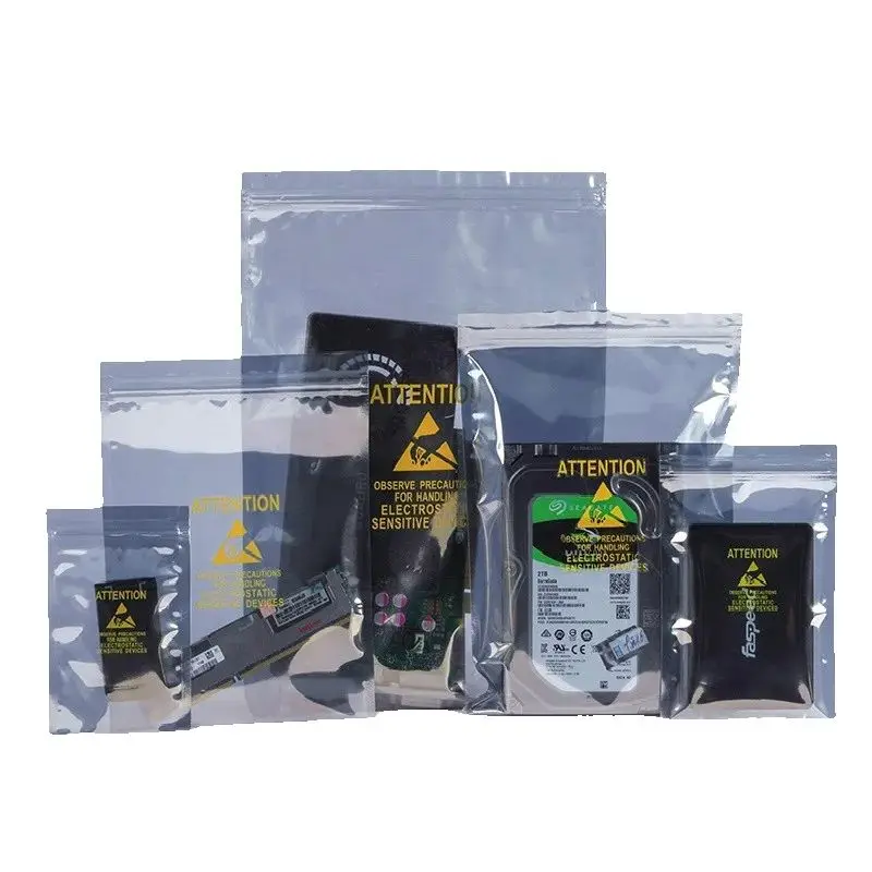 100PCS Anti Static Shielding Attention Print Ziplock Bag DIY ESD Electronic Instrument Dustproof USB Phone Packaging Pouches