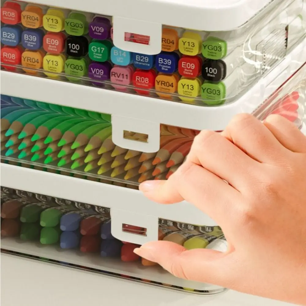 Duży pojemnik na markery artystyczne, prosty, przezroczysty organizer na markery, przenośny z uchwytem, pudełko do przechowywania na biurko, do szkoły i biura.