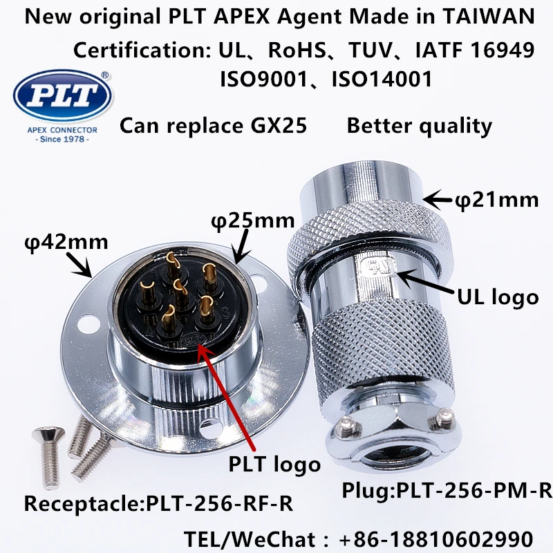 PLT-256-RF-R PLT-256-PM-R APEX enchufe macho hembra de 6 pines conector de panel de cable de aviación Circular φ25 hecho en Taiwán RoHS UL TUV