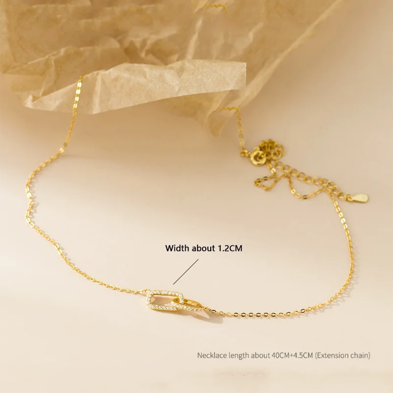WANTME 925 Sterling Silver Fashion Interlocking Romantic Charm Chain Necklace for Women Elegant Luxury Zircon Wedding Jewelry 2