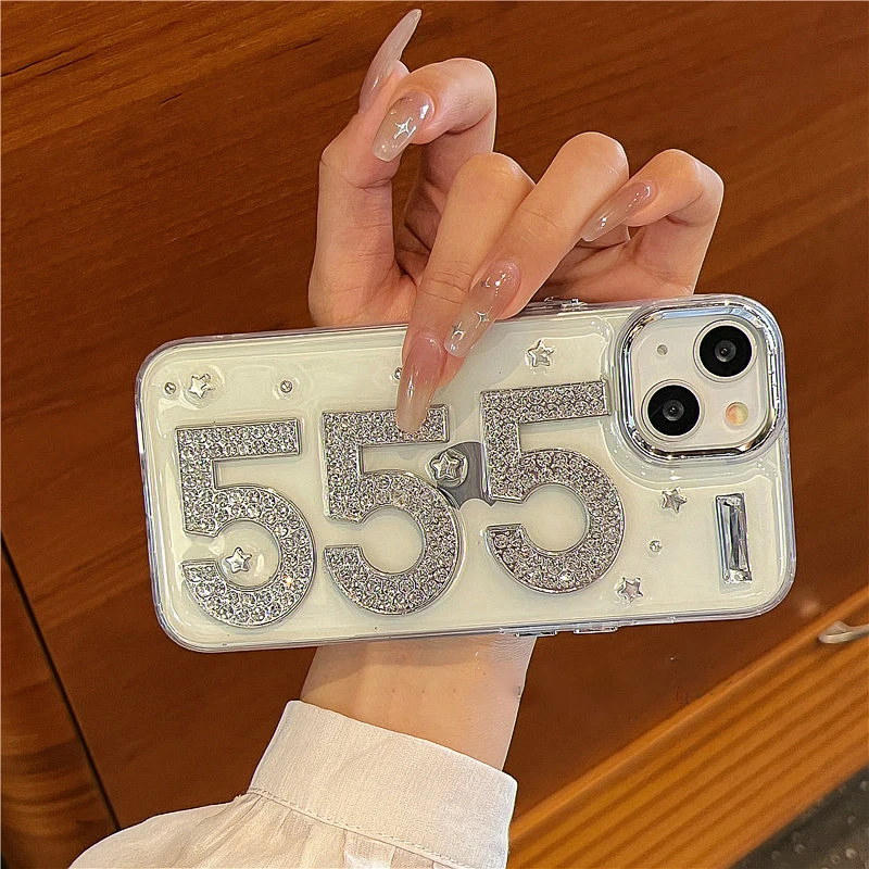 Cute 3D Glitter Rhinestone star Epoxy Clear Phone Case For iPhone 15 14 13 12 11 Pro Max Plus Plating Lens Protection Back Cover