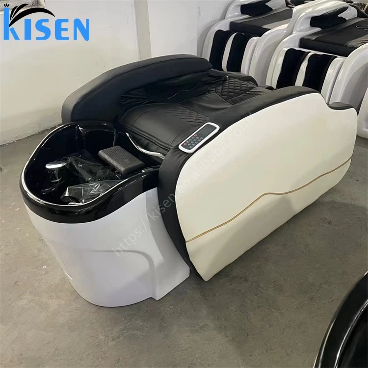 Hot Sale Beauty Salon Stainless Steel and PU Massage Shampoo Chair Hairdressing Bed with White or Black Basin for Spa Use - Image 4