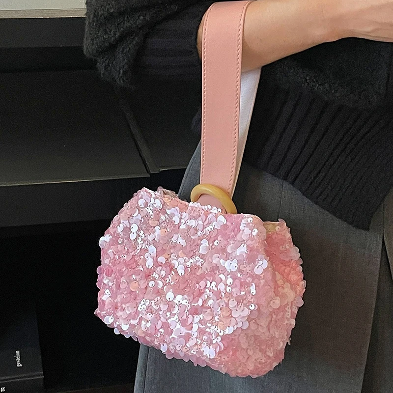 Pailletten-Handgelenktasche, glitzernde Handtasche, Damen-Clutch, einzigartige elegante Abendtasche für Partys, Hochzeiten, Bankette, Abendessen – Detail 15
