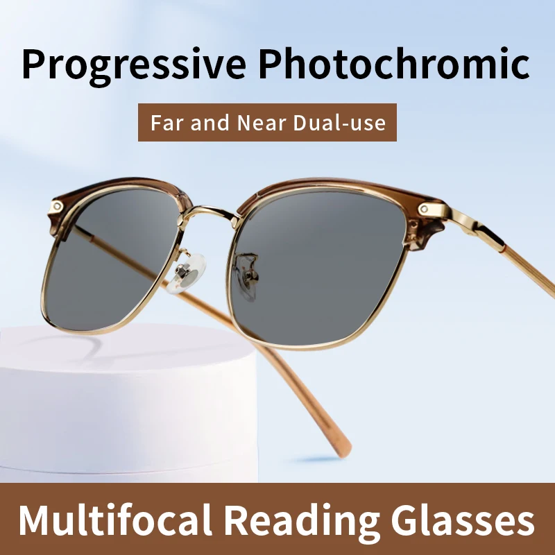 

Photochromic Progressive Multifocus Reading Glasses Sun Readers Computer Anti Glare Glasses for Men Women Sunglasses