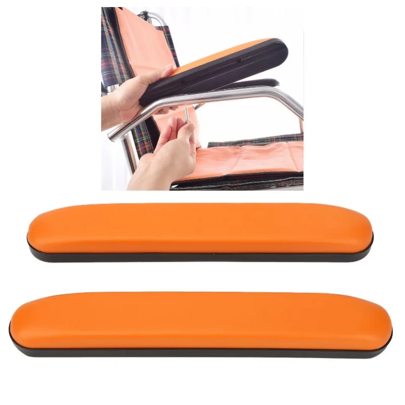 1 Pair Wheelchair Arm Pads Long PU Leather Waterproof Orange Universal Drive Wheelchair Armrest for Disabled Patients