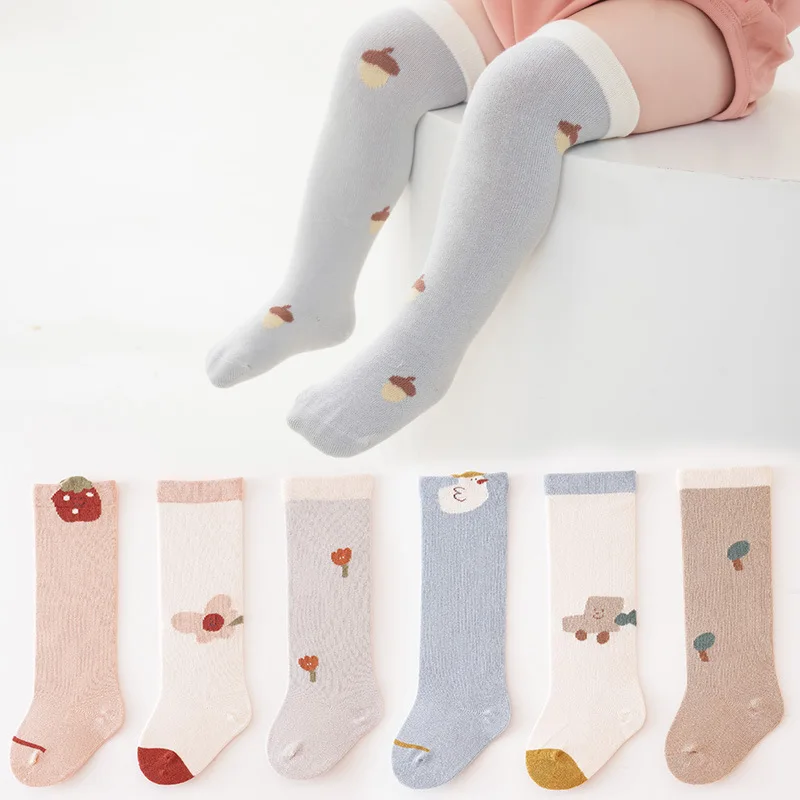 

3 пары/лот, детские чулки, мягкие хлопковые гольфы для маленьких мальчиков и девочек, милые хлопковые длинные носки с героями мультфильмов для новорожденных, чулки
