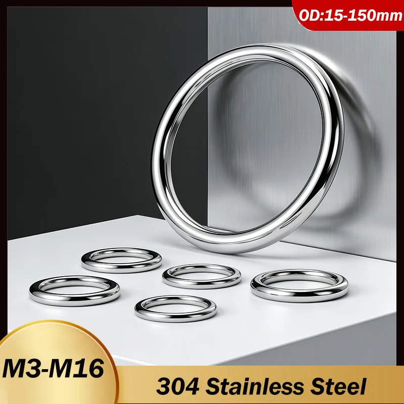 M3-M16 304 Stainless Steel Seamless Circular O Ring Smooth Solid Metal O-Ring for DIY Rigging Marine Boat Hammock Solid ORings