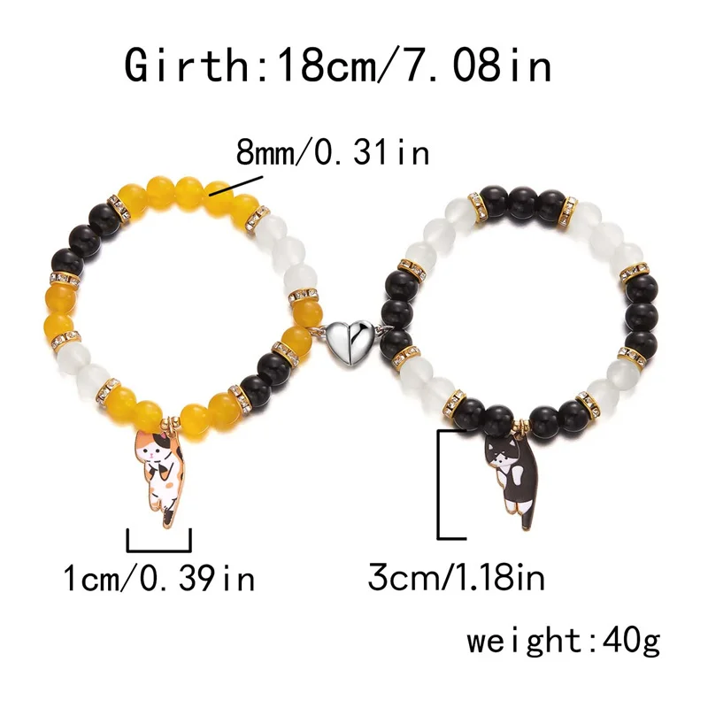 Passende magnetische Paar-Armbänder für Liebhaber, süßer Katzen-Anhänger, Freundschaftsschmuck, Naturstein-Perlen-Armreifen, Valentinstagsgeschenk – Detail 10