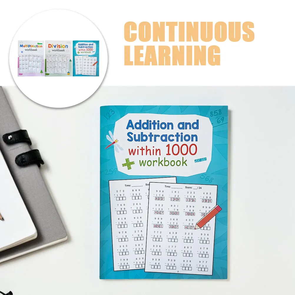 3 Pcs Math Workbook Multiplication Division Practice Book for Kids Mathematics Exercise Portable Learning Tool