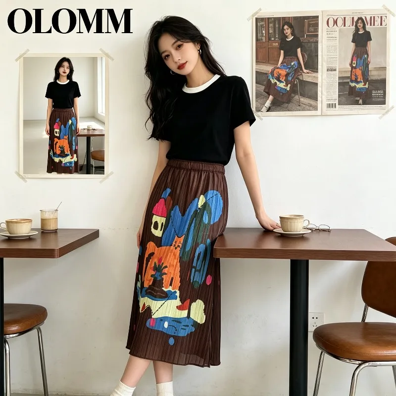 Miyake Pleated 2026 Spring/Summer New Original Digital Print Women's Skirt Elegant Casual Versatile Slimming Mid-Length Skirt