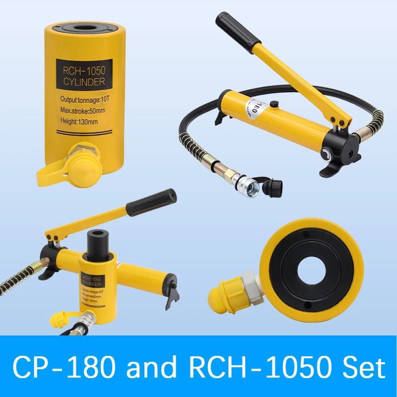 10 Ton 50mm Hydraulic Hollow Plunger Jack Set RCH-1050 Cylinder with CP-180 Manual Pump