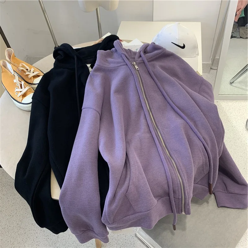 New Women Spring Autumn Zip-up Casual Hoodie Girl Loose Slimming Jacket Student Cardigan Top Woman Casual Outer Sports Jacket