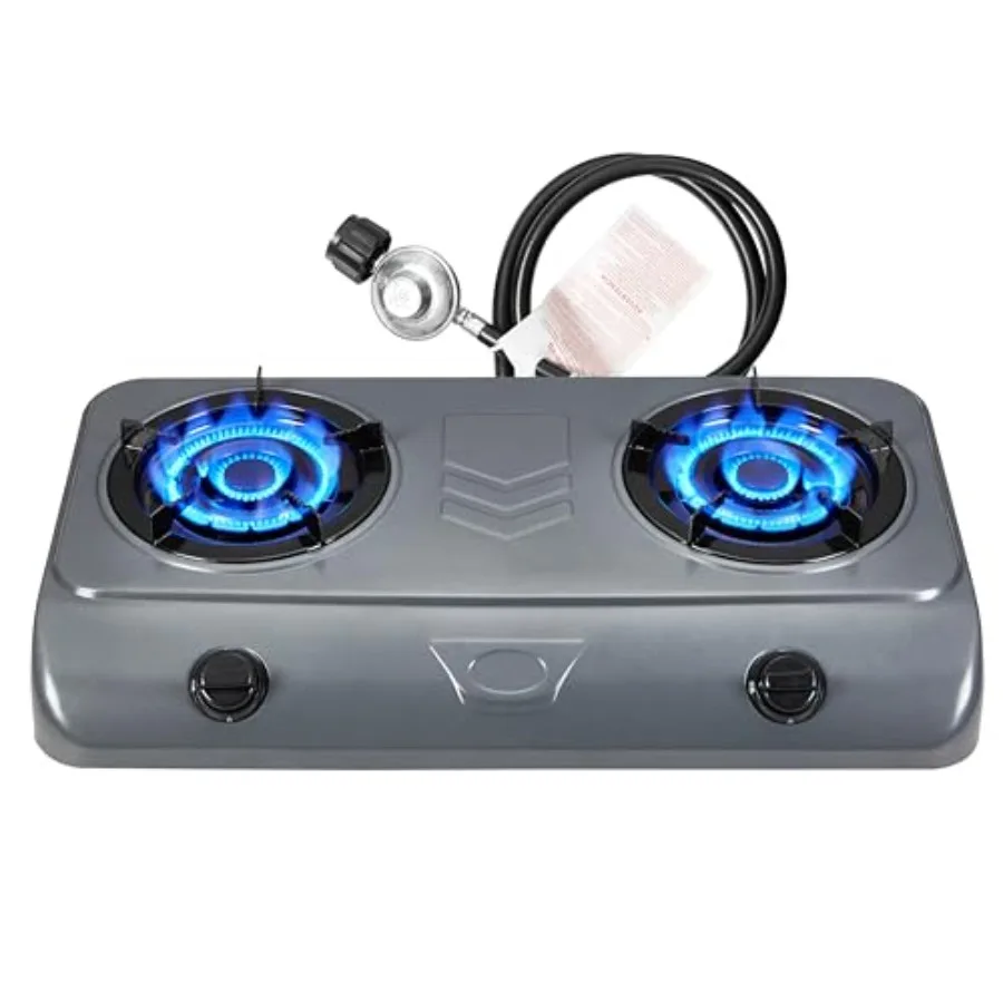 

35000 BTU 2 Burner Propane Gas Stove Cooktop Outdoor Camping Stove Portable Double Burner for BBQ Boiling Frying Cooking with B