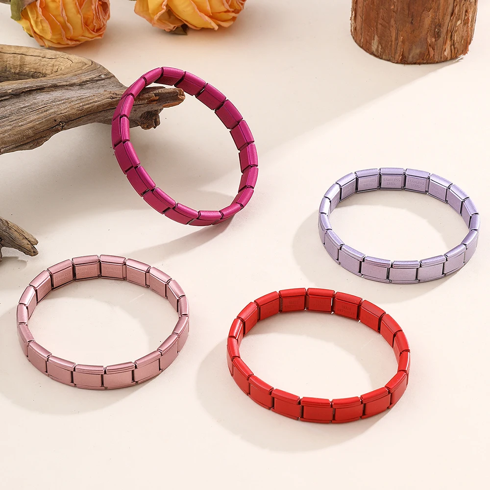 FTCY Italian Charm Stainless Steel Bracelets for Women 9mm Elastic Link Hand Chain DIY Module Bracelets Making Jewelry Gifts