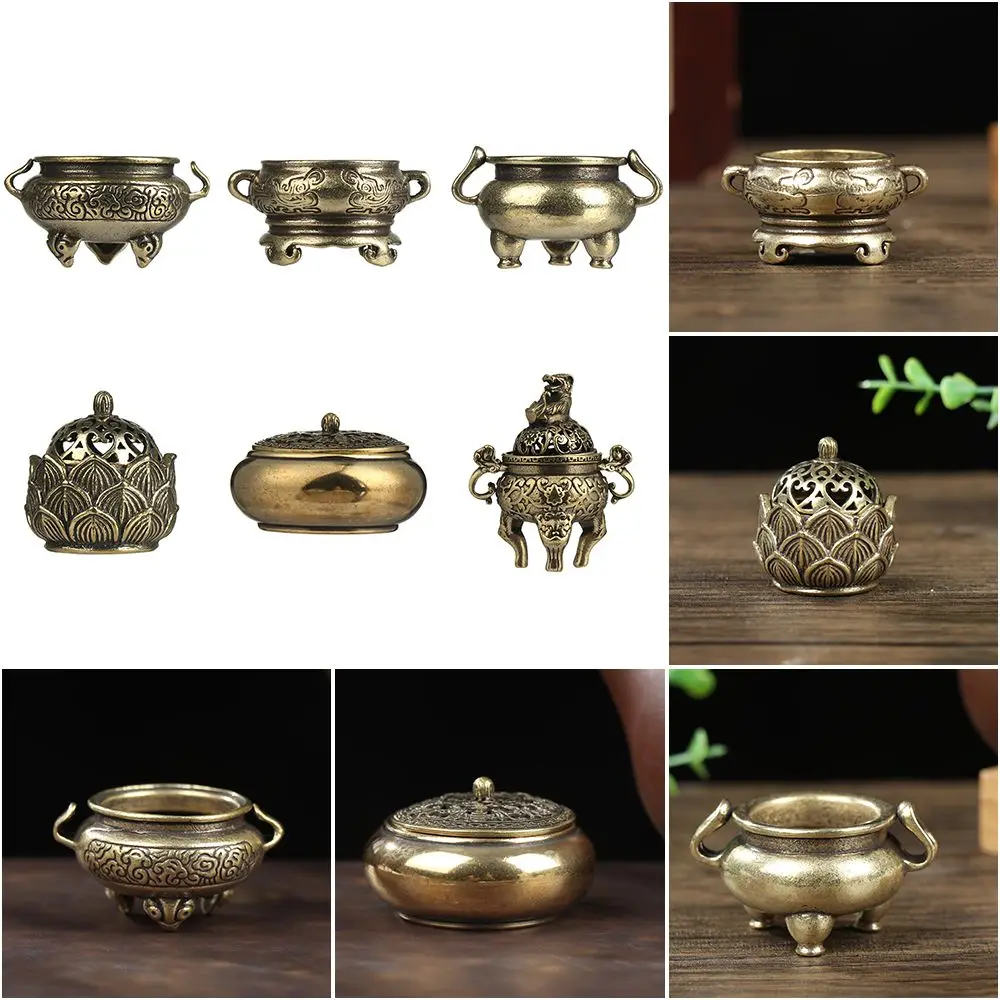 Desktop Ornaments Home Decoration Chinese Ancient Style Retro Brass Censer Incense Burner Hollow Lotus Mini Qilin Head