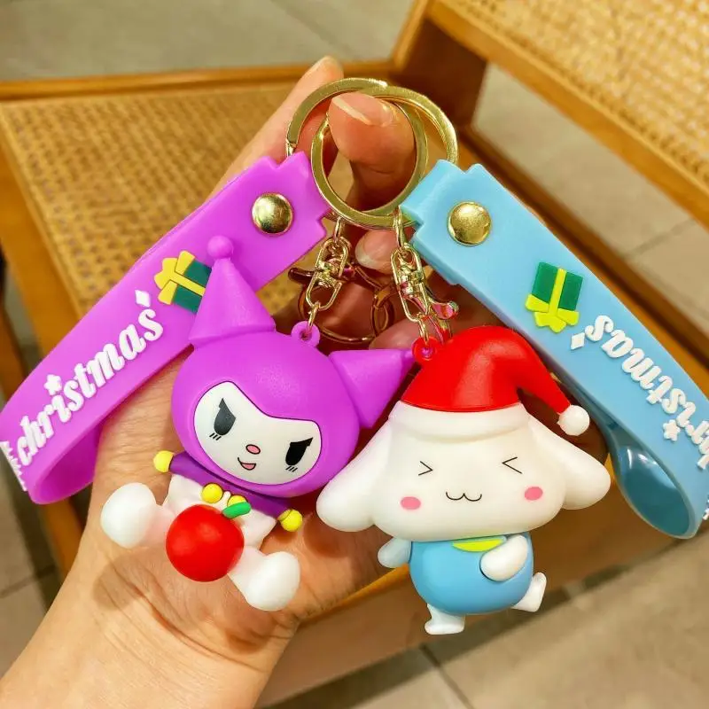 Kawaii Cartoon Christmas Sanrio Keychain Cute Kuromi Melody Keroppi Pompom Purin Badbadtz-Maru Car Bag Charm Anime Toys Gift T