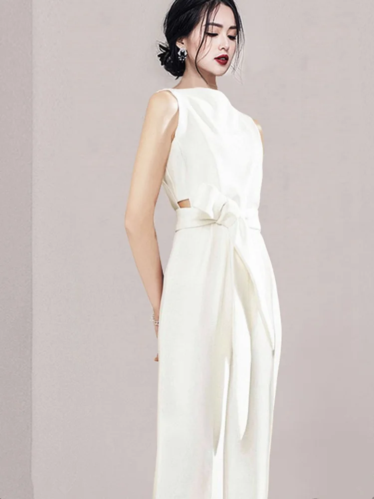SMTHMA Women New Summer Sleeveless Korean Wide Leg Pants Jumpsuit Female Fashion Elegant High Waist Slim Jumpsuit Sexy Rompers