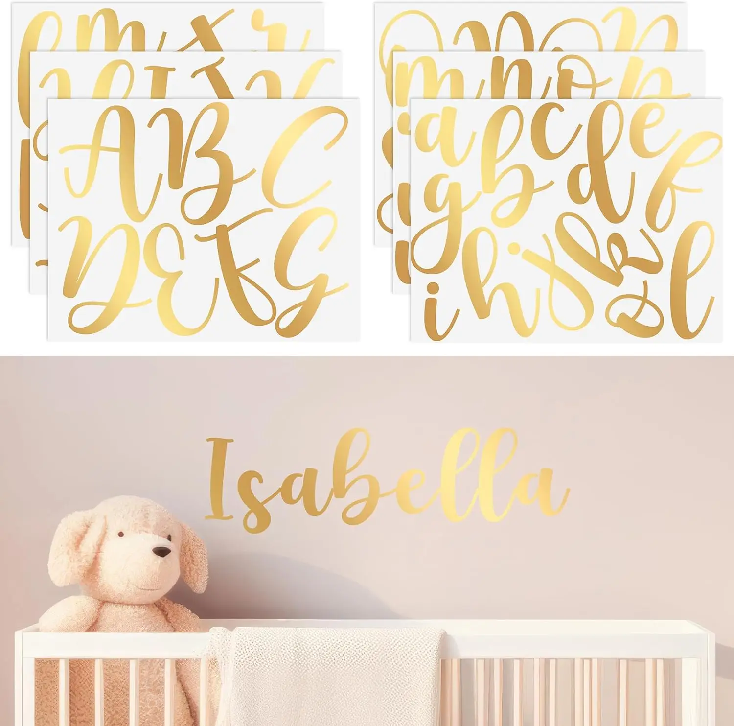 

Personalized Name Wall Decal, Large Cursive Letter Stickers, Custom Nursery Decor, Gold Vinyl, DIY Craft