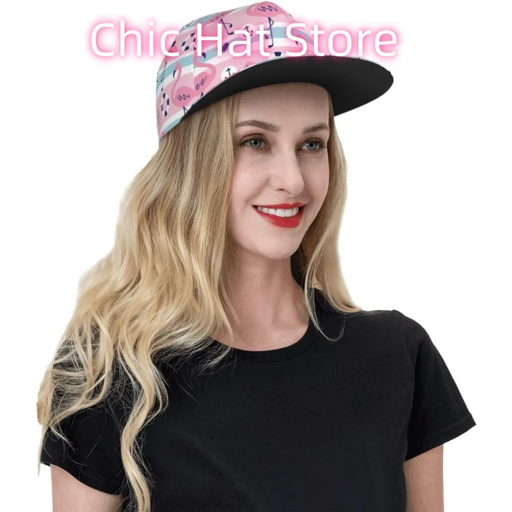 قبعة مسطحة قابلة للتعديل للرجال والنساء، قبعة بيسبول هيب هوب - فلامنغو مخططة باللون الوردي #6