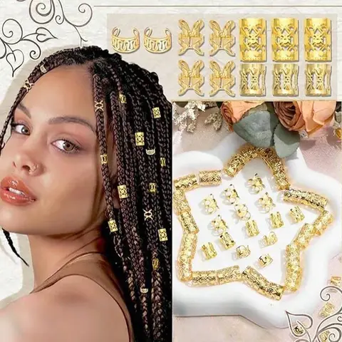 40PCS Alloy Hair Jewelry Hair Cuffs For Braids Metal Dreadlock Beads Hair Cuffs Rings Multi Style Braids Accessories