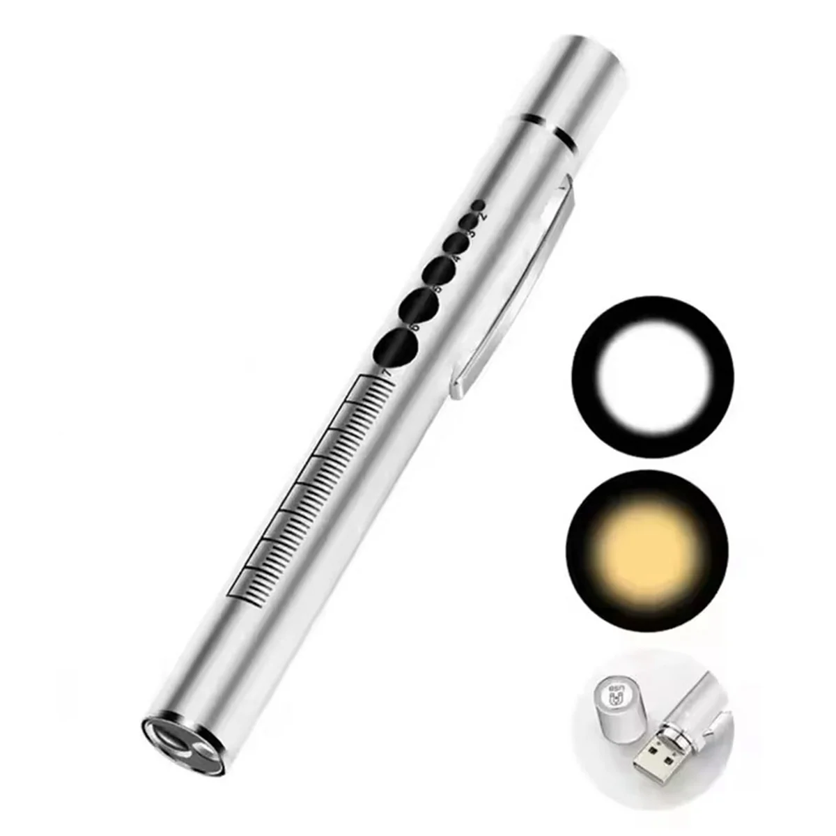 AA98 Mini Portable Penlight LED Flashlight Oral Pupil Medical Handy USB Rechargeable Stainless Steel