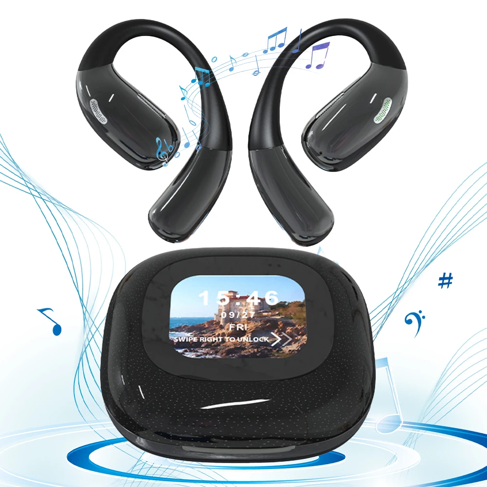 A39 Беспроводные наушники Bluetooth 5.3 Сенсорный цветной экран OWS Наушники с открытым ушным крючком Будильник Управление Спортивные наушники