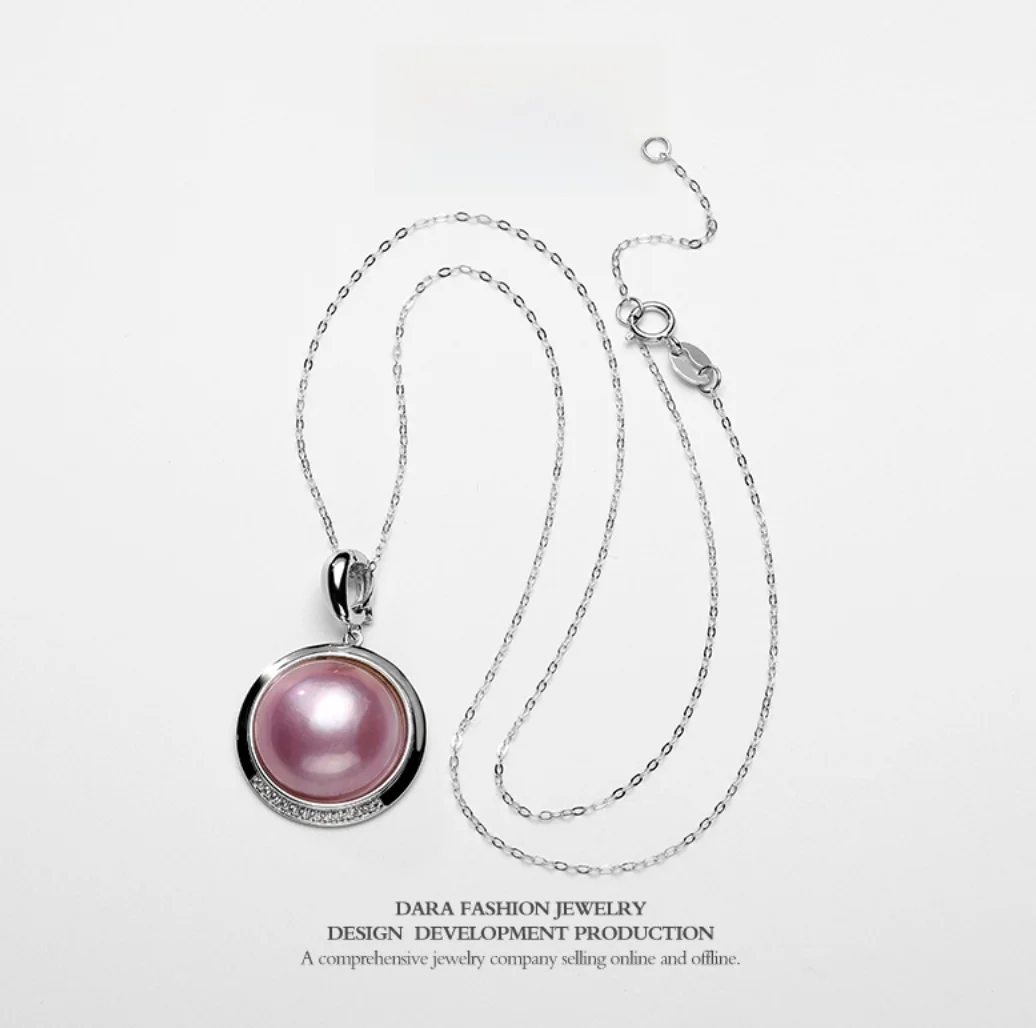 Collar con Colgante de Perla Mabe de Agua Salada de 15-16 mm, Plata S925, con Hebilla Universal Rosa Aurora, para Mujer, Acce...