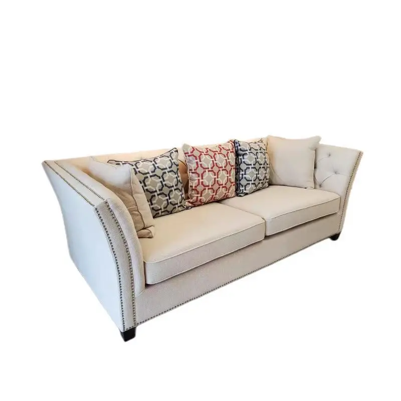 

American light luxury pull button fabric sofa cream wind technology cloth three-person size apartment living room