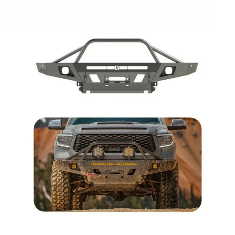 

Steel Front Bumper With Bull Bar Front Bumper C4 Style For Toyota Tundra 2016-2023 Black 4x4 Pickup Off-road Parts Wholesale
